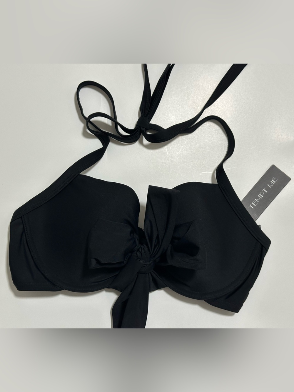 Tempt Me Black Bow-Front Halter Bikini Top
